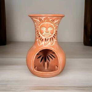 Vintage Retired Partylite Terra Cotta Tea Light Holder Sun Face/Burst PatioDecor